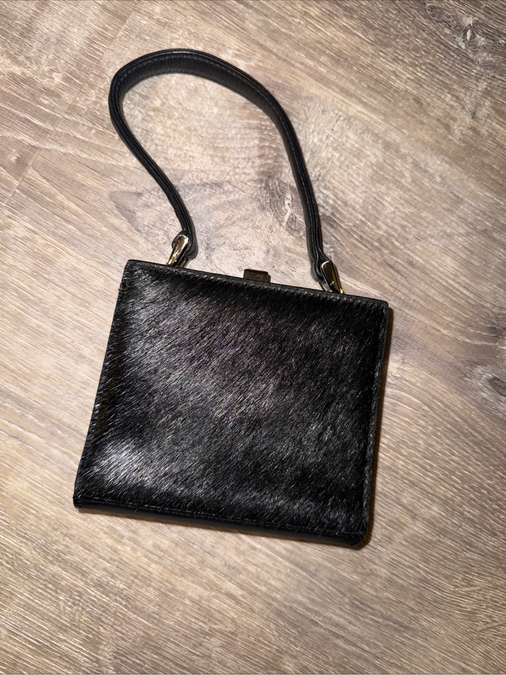 Vintage Adrienne Vittadini calf hair mini purse mini clutch black